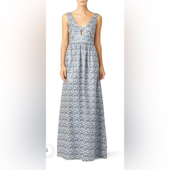 Nicole Miller Blue Printed Jacquard Gown Size 2 - Picture 1 of 9